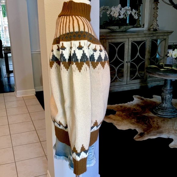 Claudia Schiffer + Frame Merino Wool Fair Isle Turtleneck Sweater NWT - Picture 3 of 15